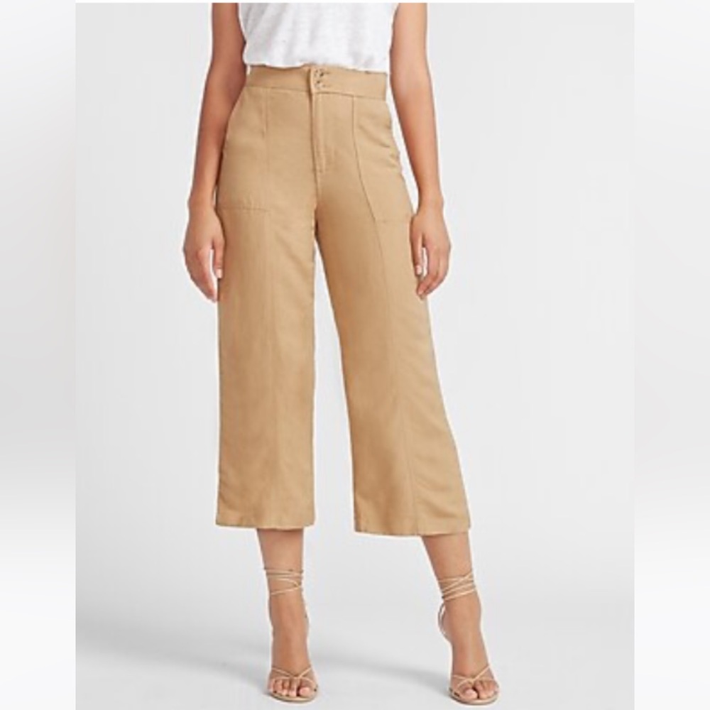 Super High Waisted Linen Blend Cropped Wide Leg Utility Pant